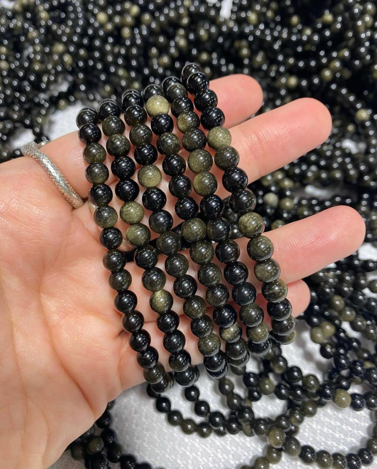 Golden Sheen Obsidian Beaded Bracelet